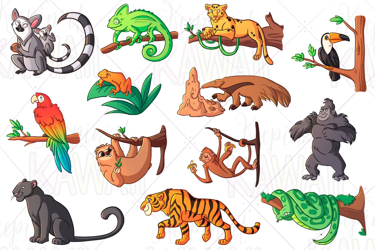 Rainforest Animals Clip Art Kawaii Rainforest Animals Animal Clip Art 