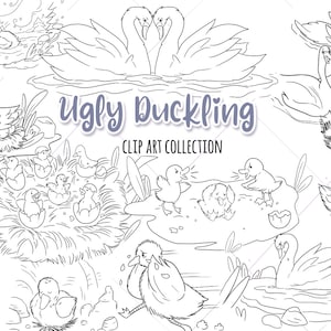 Ugly Duckling Story Book Clipart, Cute Baby Duck Clip art, Kids School Stories Clipart