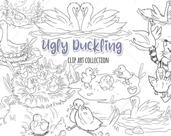 Ugly Duckling Story Book Clipart, Cute Baby Duck Clip art, Kids School Stories Clipart