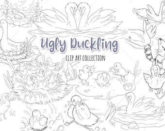 Ugly Duckling Story Book Clipart, Cute Baby Duck Clip art, Kids School Stories Clipart