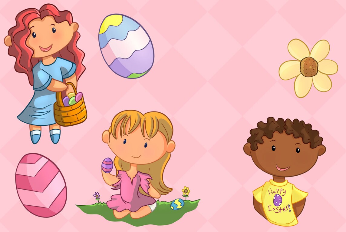 Cute Easter Egg Hunt Clip Art Collection, Easter Kids Clipart, Easter ...
