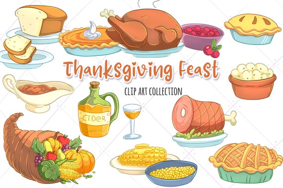 Cute Thanksgiving Feast Clipart Thanksgiving Food Clip Art | Etsy