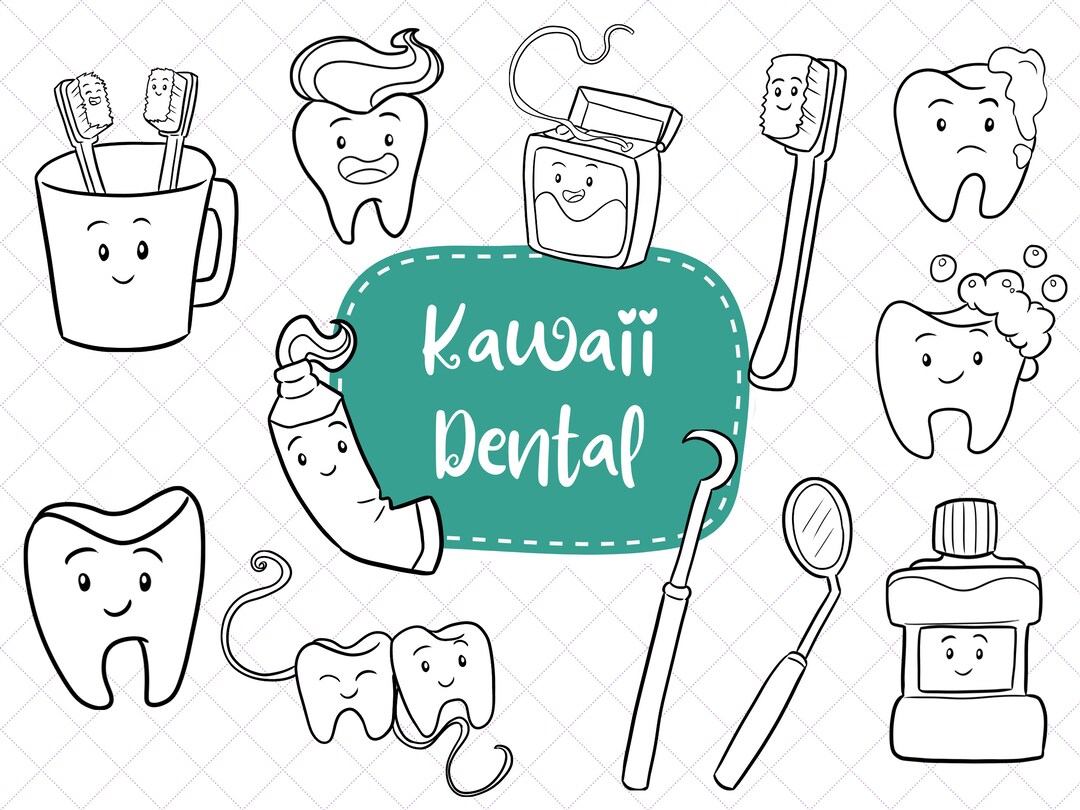 Kawaii Dental Clipart, Cute Dentist Clipart, Kids Brushing Teeth, Tooth