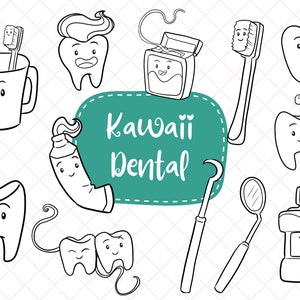 Kawaii Dental Clipart, Cute Dentist Clipart, Kids Brushing Teeth, Tooth Fairy Clip Art, Kids Morning Routine Clipart