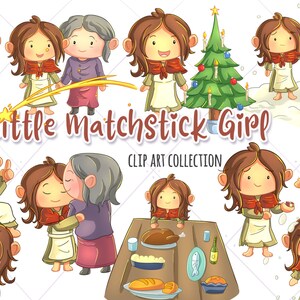 Little Matchstick Girl Christmas Clip Art Collection, Fairy Tale Clipart, Matchstick Girl Christmas Story Graphics