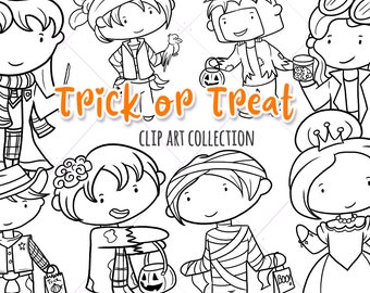 Cute Halloween Clip Art Set – Kids Trick or Treat Digital Stamps (Digital Download)