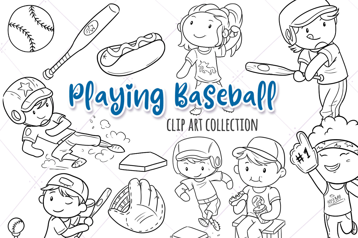 Kawaii Sports Clipart, Baseball Clipart, Football, Baseball