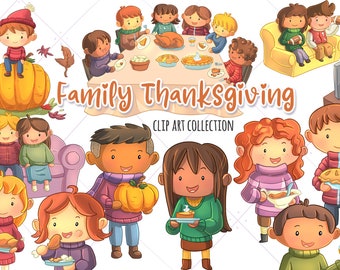 Family Thanksgiving Clip Art, Fall Thanksgiving Gathering, Cute Thanksgiving, Kawaii Thanksgiving, Fall Graphics, Sublimation