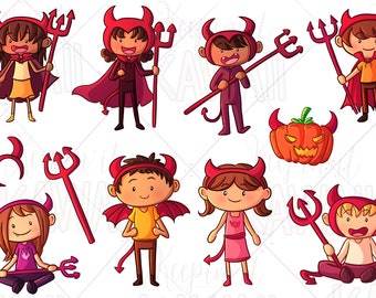 Cute Little Devils Clip Art, Kawaii Halloween Devils, Cute Monsters, Clip Art For Teachers