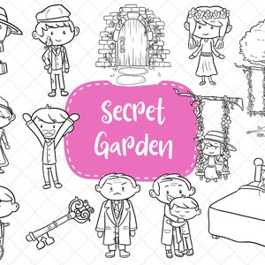 Secret Garden Clipart, Cute Story Book Clipart, Kawaii Classroom Clipart, Cute Garden Clipart