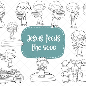 Jesus Feeds 5000 Bible Story Clipart, Bible Characters Clipart, Jesus Miracles Clipart, Religious Clip Art