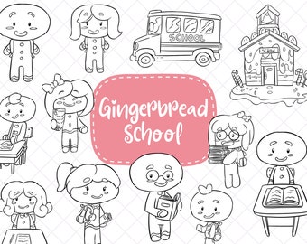 Gingerbread School Clip Art Collection, Christmas Kids Clipart, Christmas School Clipart