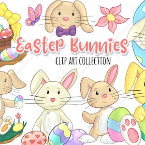 Cute Easter Bunny Clipart, Kawaii Bunnies, Easter Clip Art, Rabbit Clipart, Easter Bunny Illustrations