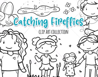 Firefly Kawaii Clipart Set - Summer Clip Art (Digital Stamp)