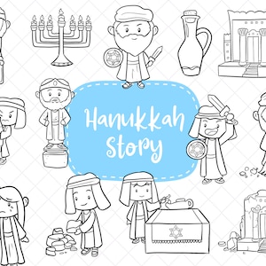 Chanoeka verhaal Clip Art Collection, Chanoeka Clipart, schattige Chanoeka verhaal illustraties