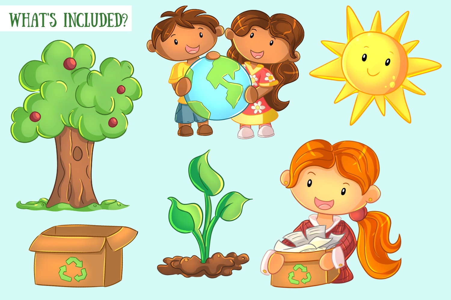 Cute Earth Day Themed Clip Art Collection, Environmental Kids Clipart ...