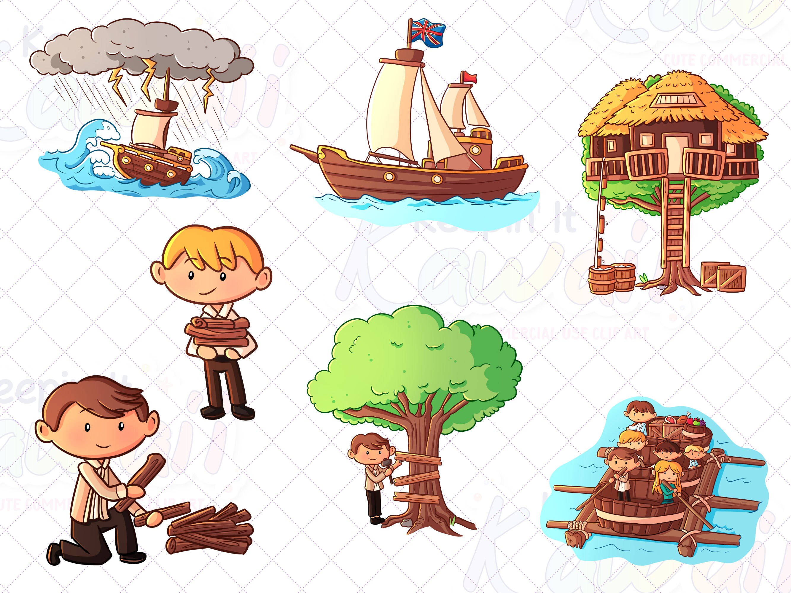 Swiss Family Robinson Clipart, Cute Story Book Clipart, Kawaii ...