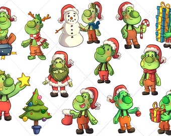 Christmas Trolls Clip Art Collection, Kawaii Christmas Trolls Clipart, Kids Christmas Art
