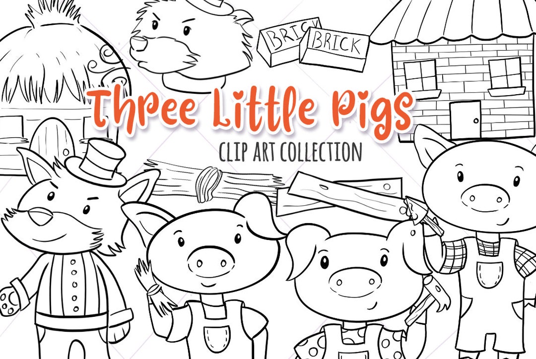three-little-pigs-fairy-tale-black-and-white-illustrations-fairy-tale-coloring-pages-three-pigs-digital-stamps-etsy