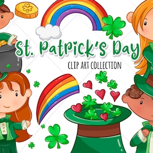 Lindo Clip Art del Día de San Patricio, Imágenes Prediseñadas Kawaii del Día de San Patricio, Imágenes Diseñadas Rainbows, Olla de Oro, Imágenes Prediseñadas de Primavera, Descarga Instantánea