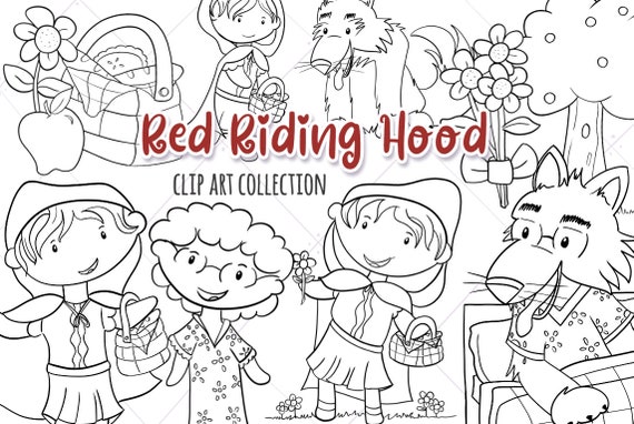 Little Red Riding Hood Black And White Illustrations Big Bad Etsy