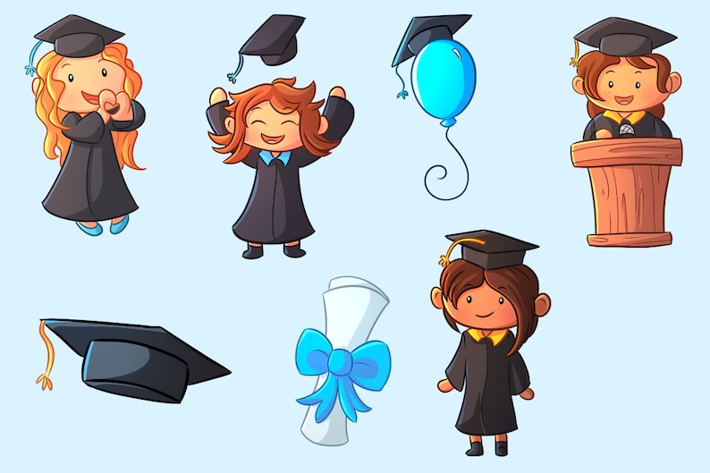 Cute Graduation Girls Clip Art Collection Little Graduates Etsy