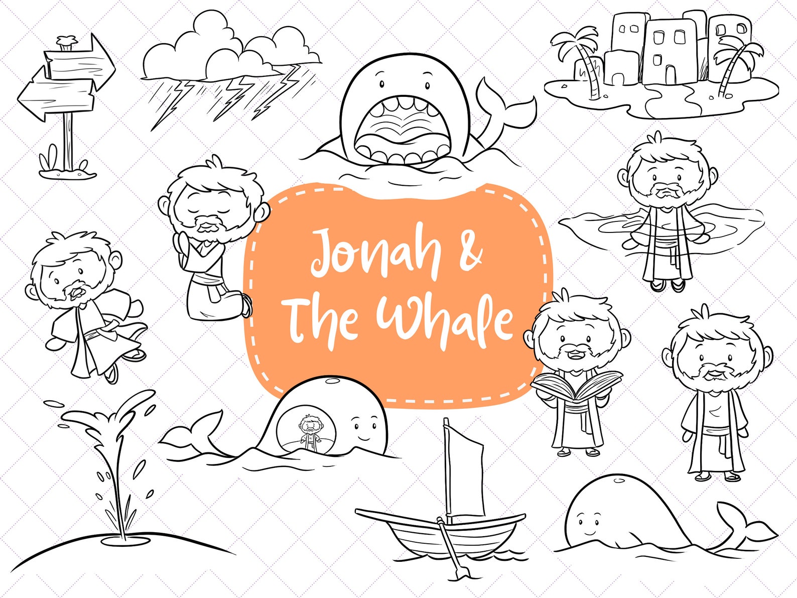 Jonah and the Whale Clipart, Bible Story Clip Art, Cute Christian ...