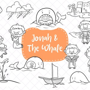 Jonah and the Whale Clipart, Bible Story Clip Art, Cute Christian Clipart, The book of Jonah