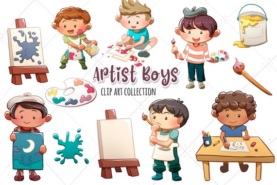 Artist Boys Clip Art, Cute Artist Graphics, Cute Kids Art Clipart