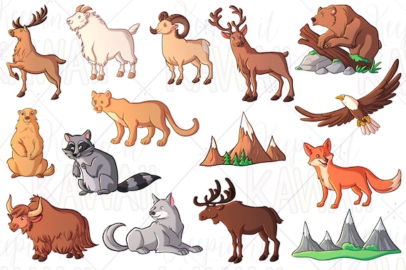 Buy Mountain Animals Clip Art Kawaii Mountain Animals Animal Online in India  - Etsy