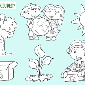 Cute Earth Day Themed Black and White Clip Art Collection ...