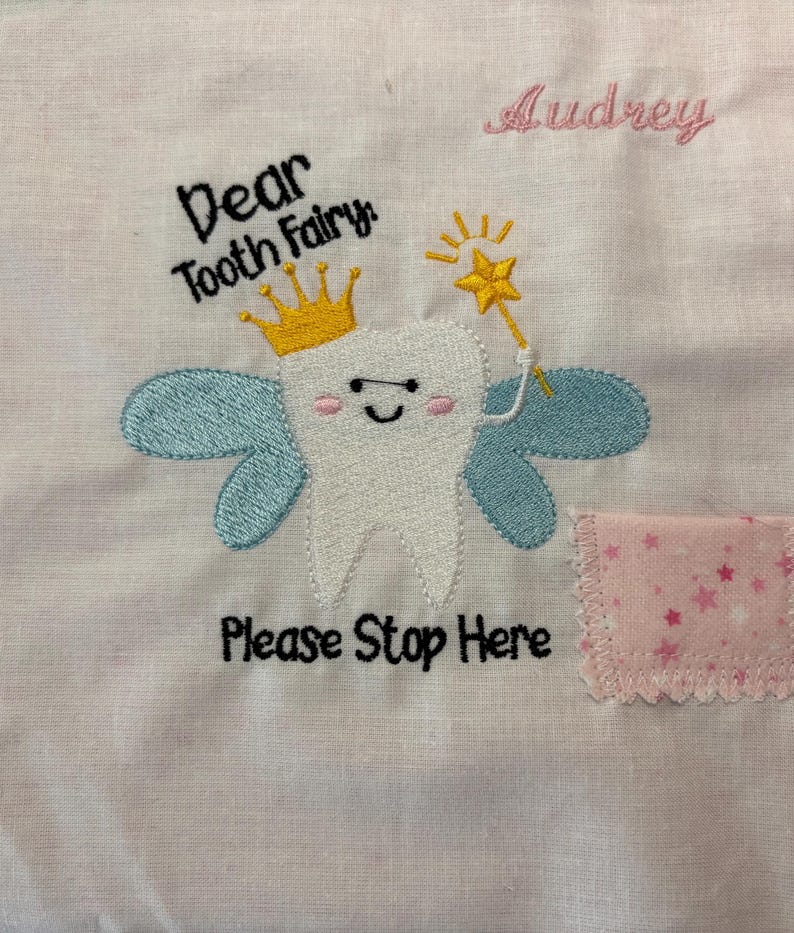 Personalized Tooth Fairy Pillow, Embroidered Tooth Pillow with Pocket, Kids Lost Tooth Pillow, Tooth Fairy Gift for Boys Girls image 4