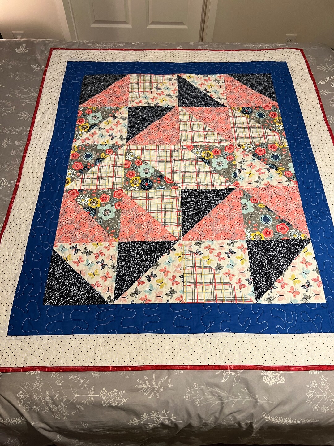 Quilt, Baby Quilt, Wall Hanging, Throw, Lap Quilt, Blue, Butterflies