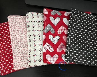 Fabric Coasters, Red, Black and White Heart Coasters (Multiple bundles)