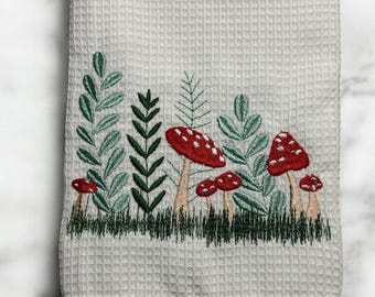 Toalla de cocina bordada con diseño de hongo: bonita decoración para el hogar y regalo perfecto para amantes de la cocina, regalo de inauguración de la casa.