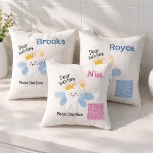 Personalized Tooth Fairy Pillow, Embroidered Tooth Pillow with Pocket, Kids Lost Tooth Pillow, Tooth Fairy Gift for Boys Girls image 1