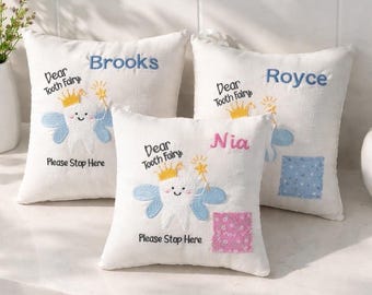 Personalized Tooth Fairy Pillow, Embroidered Tooth Pillow with Pocket, Kids Lost Tooth Pillow, Tooth Fairy Gift for Boys Girls