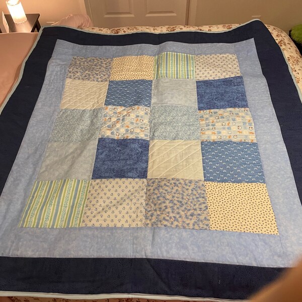 Quilt, Baby Quilt, Wall Hanging, Throw, Lap Quilt, Blues and White