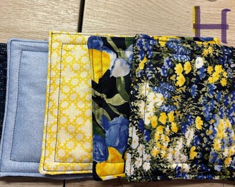 Fabric Coasters, Drink Coasters, Blue and Yellow (Multiple Bundles)