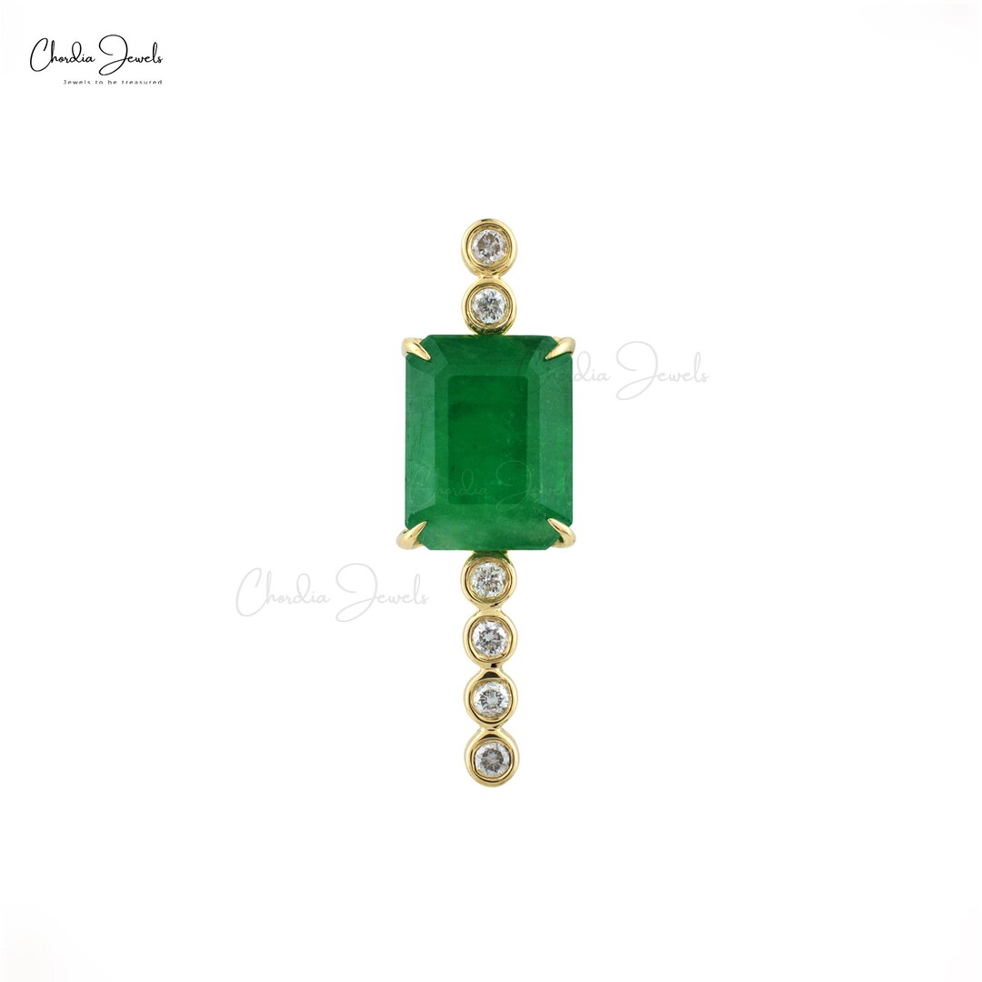 Emerald Dainty Pendant Necklace 1.5mm Natural Diamond Bezel Pendant