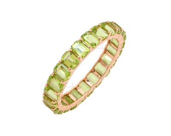 New 14K Rose Gold Peridot Eternity Ring Wedding Band, 4.40 Carat Full Eternity Prong Band, Real Gold -August Birthstone Fine Jewelry for Her