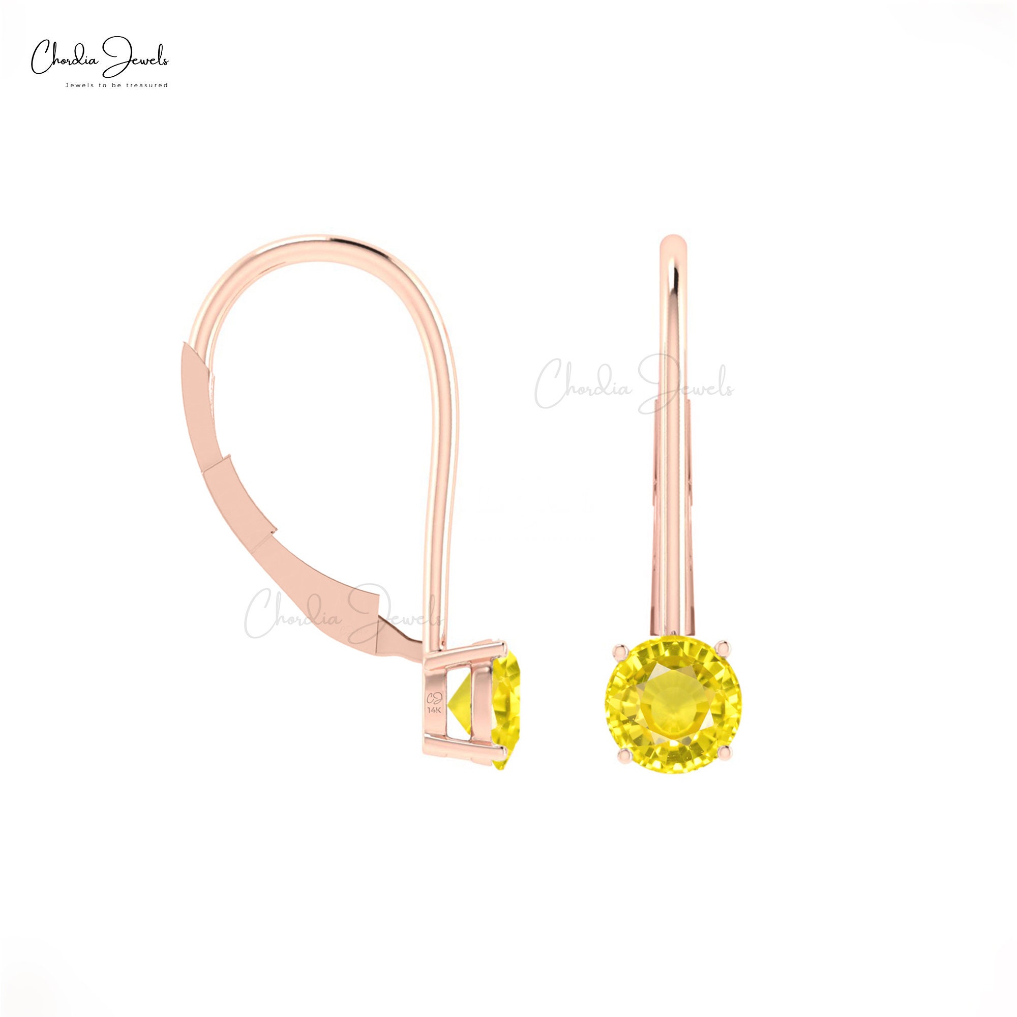 Genuine Yellow Sapphire Dangle Earrings 14k Solid Gold, 41% OFF