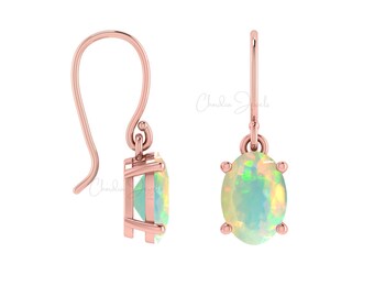 Ethiopian Opal Earrings, Natural Opal Drop Dangle Earrings, Gold October Birthstone Jewelry, 14k Gold Dainty Earrings, Gift For Her