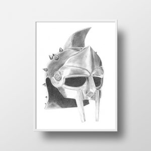 Gladiator Helmet Pencil Drawing Art Print (Digital Download)