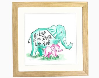 Regalo cristiano - Arte mural de las Escrituras - Elefantes - El Señor es mi fuerza y mi escudo