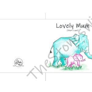 Printable Card for Mum Elephant Card for Mam 5x5 INSTANT DOWNLOAD - Etsy
