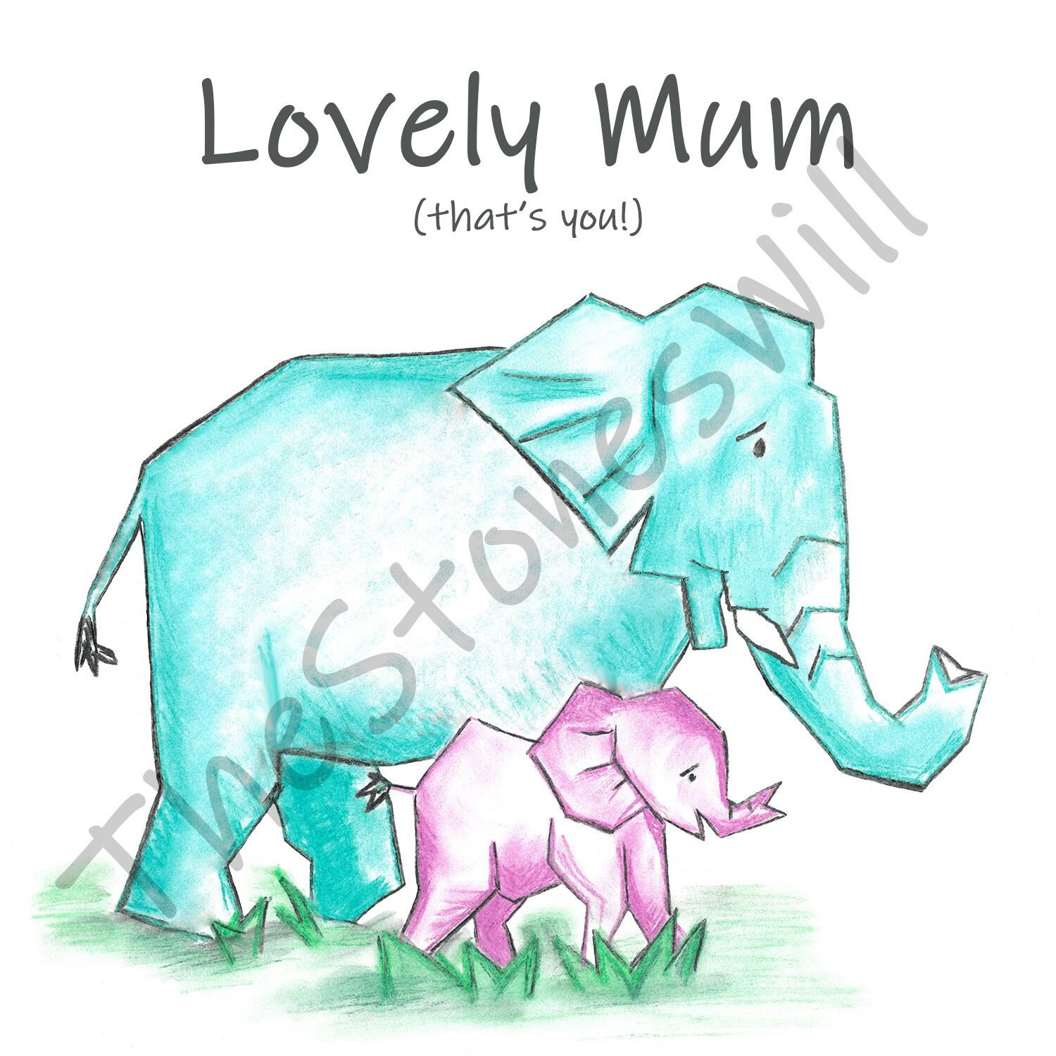Printable Card for Mum Elephant Card for Mam 5x5 INSTANT DOWNLOAD - Etsy