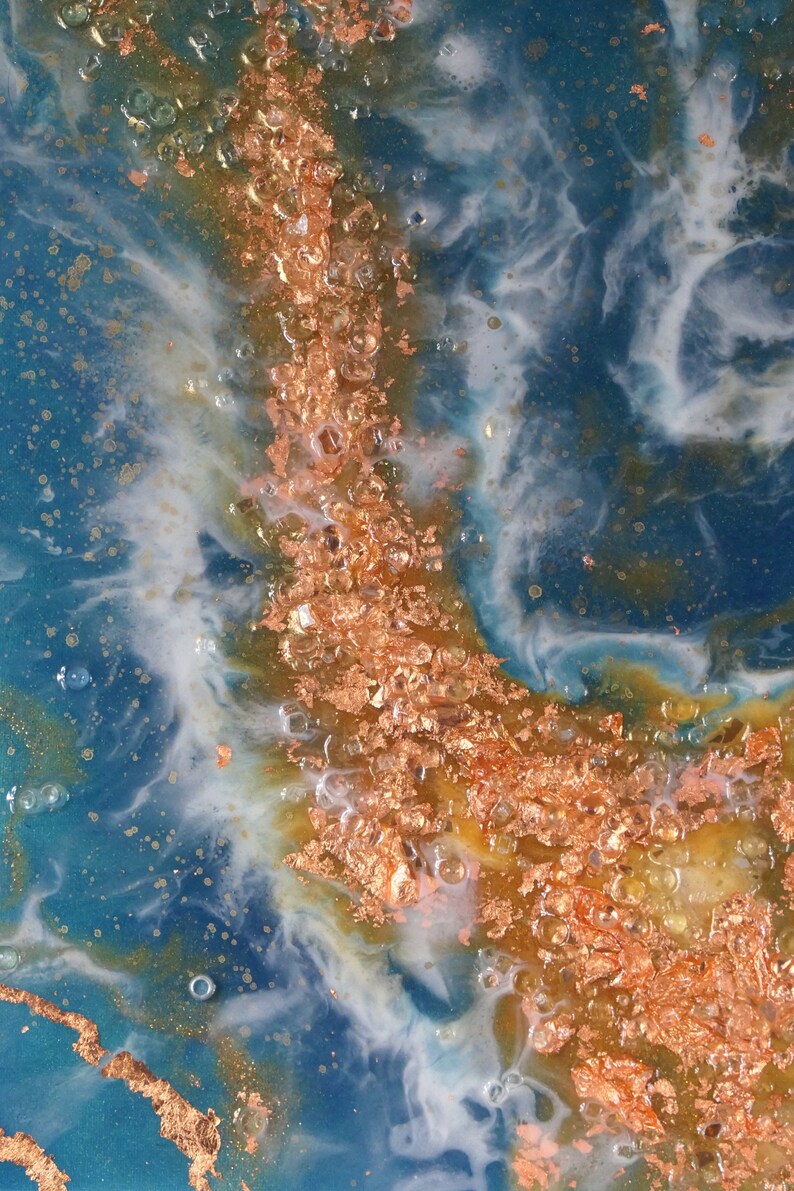 Copper Wave, Original Resin Art Painting With Glass , Diptych (set ...