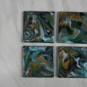Small Green, Gold and black,  Original  Resin Coasters