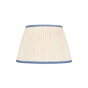 Pleated Linen Lampshade with Light Blue Trim